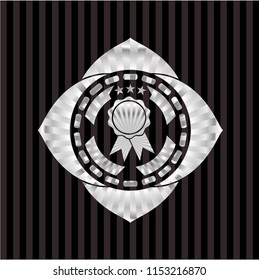 ribbon icon inside silver emblem or badge