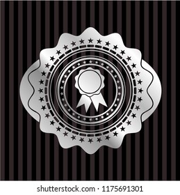 ribbon icon inside silver emblem or badge