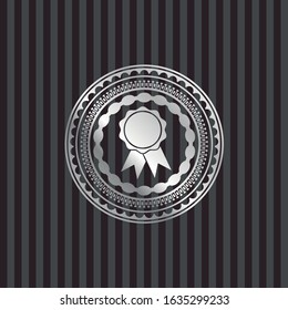 ribbon icon inside silver emblem or badge
