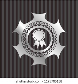 ribbon icon inside silvery shiny emblem