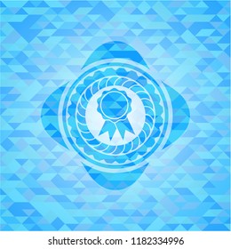 ribbon icon inside sky blue mosaic emblem