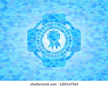ribbon icon inside sky blue mosaic emblem
