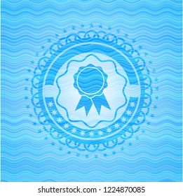 ribbon icon inside water wave badge background.