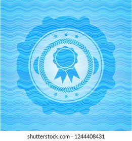 ribbon icon inside water wave style emblem.
