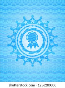 ribbon icon inside water wave style badge.