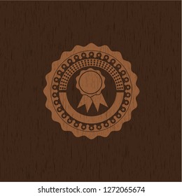 ribbon icon inside wooden emblem
