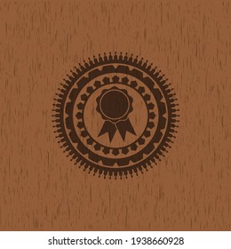 ribbon icon inside wooden emblem. Vintage. 