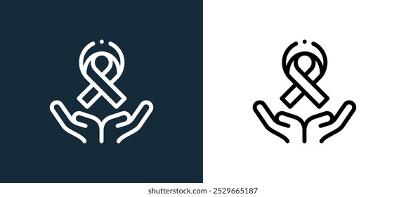 ribbon icon isolated on white and black colors. ribbon outline linear vector icon from breast cancer awareness collection for mobile apps, web and ui.