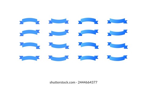 Ribbon icon mockup. Flat, blue, collection of ribbon templates for design. Vector icons