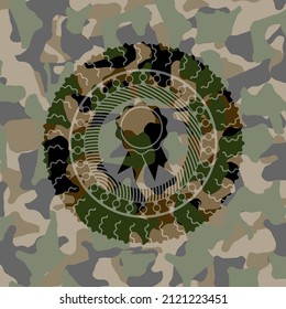 ribbon icon on camo pattern. 