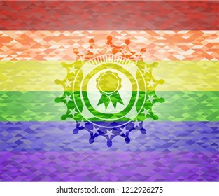 ribbon icon on mosaic background with the colors of the LGBT flag