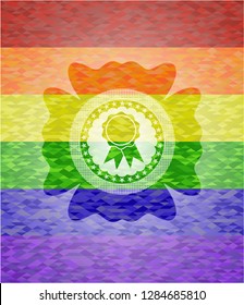 ribbon icon on mosaic background with the colors of the LGBT flag