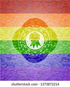 ribbon icon on mosaic background with the colors of the LGBT flag
