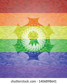 ribbon icon on mosaic background with the colors of the LGBT flag