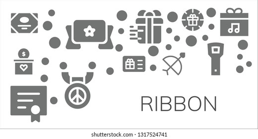 ribbon icon set. 11 filled ribbon icons.  Collection Of - Certificate, Banner, Gift, Gift card, Diploma, Bow, Medal, Opener, Present