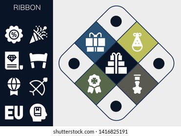ribbon icon set. 13 filled ribbon icons.  Simple modern icons about  - Gift, Symbol, Memorize, Prize, Bow, Certificate, Banner, Discount, Confetti, Party hat, Badge
