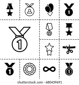 Ribbon icon. set of 13 filled and outline ribbon icons such as heart baloons, eternity, medal, number 1 medal, medal with star, scissors and ribbon