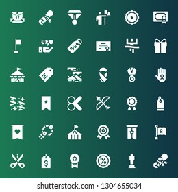 ribbon icon set. Collection of 36 filled ribbon icons included Diploma, Award, Discount, Medals, Label, Cut, Ribbon, Banner, Medal, Circus, Wreath, Badge, Price tag, Prize, Bow