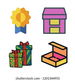 ribbon icon set. vector set about open box, medal, christmas present and box icons set.