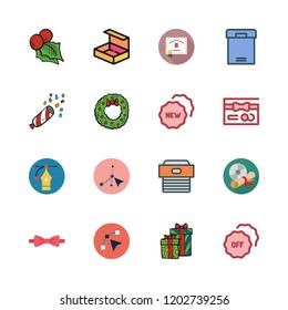 ribbon icon set. vector set about mistletoe, christmas present, gift card and box icons set.