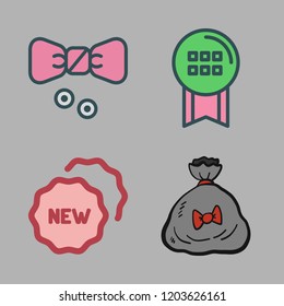 ribbon icon set. vector set about medal, badge, gift bag and bow tie icons set.