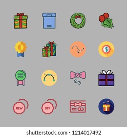 ribbon icon set. vector set about gift card, box, christmas wreath and christmas present icons set.