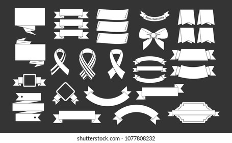 Ribbon icon set vector white isolated on grey background 