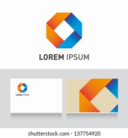 ribbon icon vector design elements with business card template editable