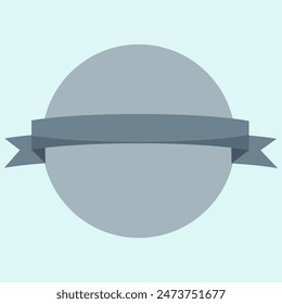 Ribbon icon vector. Gray blank banner. Circular background light. Flat design element. EPS
