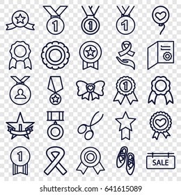 Ribbon icons set. set of 25 ribbon outline icons such as manicure scissors, medal, heart baloons, bow, sale tag, 1st place star, ballet shoes, diploma, number 1 medal