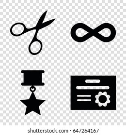 Ribbon icons set. set of 4 ribbon filled icons such as manicure scissors, eternity, medal with star