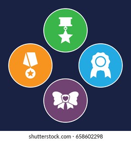 Ribbon icons set. set of 4 ribbon filled icons such as bow, medal with star