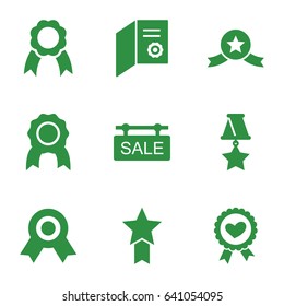 Ribbon icons set. set of 9 ribbon filled icons such as sale tag, medal, medal with star