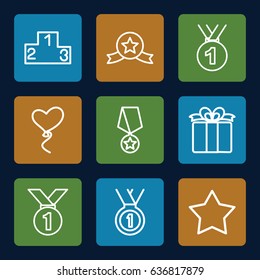 Ribbon icons set. set of 9 ribbon outline icons such as star, heart baloons, present, medal, ranking