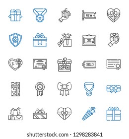 ribbon icons set. Collection of ribbon with present, confetti, gift, gifts, garter, medal, diploma, tag, open, certificate, new. Editable and scalable ribbon icons.