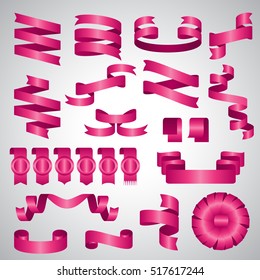Ribbon icons set - vector illustration. Collection of color banner isolated on gray background.Christmas sticker and decoration for app, website, web page. Label, badge and borders for gift,accessory