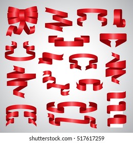 Ribbon icons set - vector illustration. Collection of color banner isolated on gray background.Christmas sticker and decoration for app, website, web page. Label, badge and borders for gift,accessory