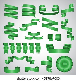 Ribbon icons set - vector illustration. Collection of color banner isolated on gray background.Christmas sticker and decoration for app, website, web page. Label, badge and borders for gift,accessory