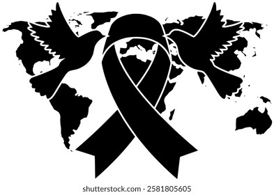 ribbon illustration care silhouette health logo awareness icon heart outline hope aids world day support illness sign disease help shape with vector graphic background