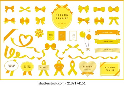 Ribbon illustration, icon, and frame design set, yellow and gold color collections.