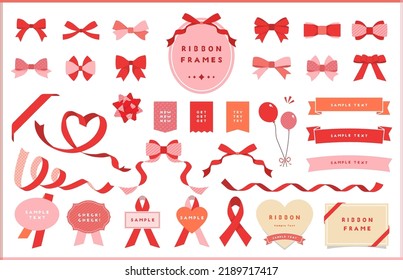 Ribbon illustration, icon, and frame design set,Red and pink collections.