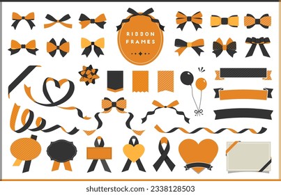 Ribbon illustration, icon, and frame design set, Orange and Black color collections.