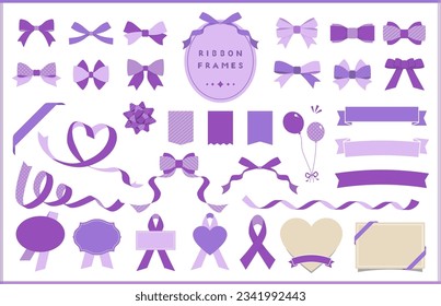Ribbon illustration, icon, and frame design set, Purple color collections.