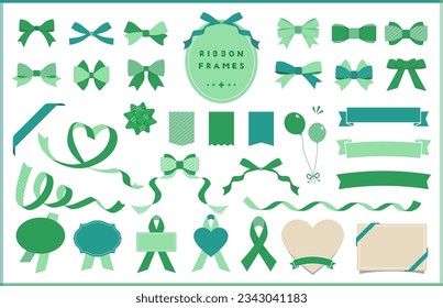 Ribbon illustration, icon, and frame design set, Green color collections.