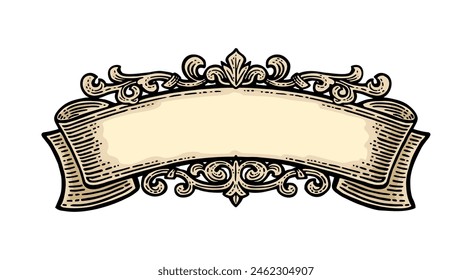 Ribbon isolated on white background. Vector color vintage engraving illustration for menu, poster, web and label. Hand drawn in a graphic style.