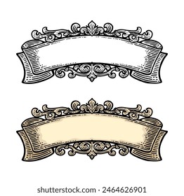 Ribbon isolated on white background. Vector color vintage engraving illustration for menu, poster, web and label. Hand drawn in a graphic style.