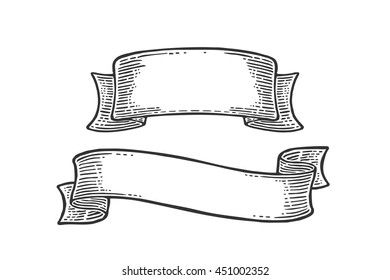 Ribbon isolated on white background. Vector black vintage engraving illustration for menu, web and label. Hand drawn in a graphic style.