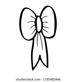 Ribbon, isolated simple hand drawn vector illustration in black and white doodle style 