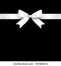 Ribbon Isolated White Bow on Black Background. Vector Illustration of White Ribbon Bow.