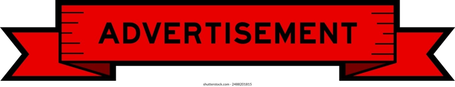 Ribbon label banner with word advertisement in red color on white background